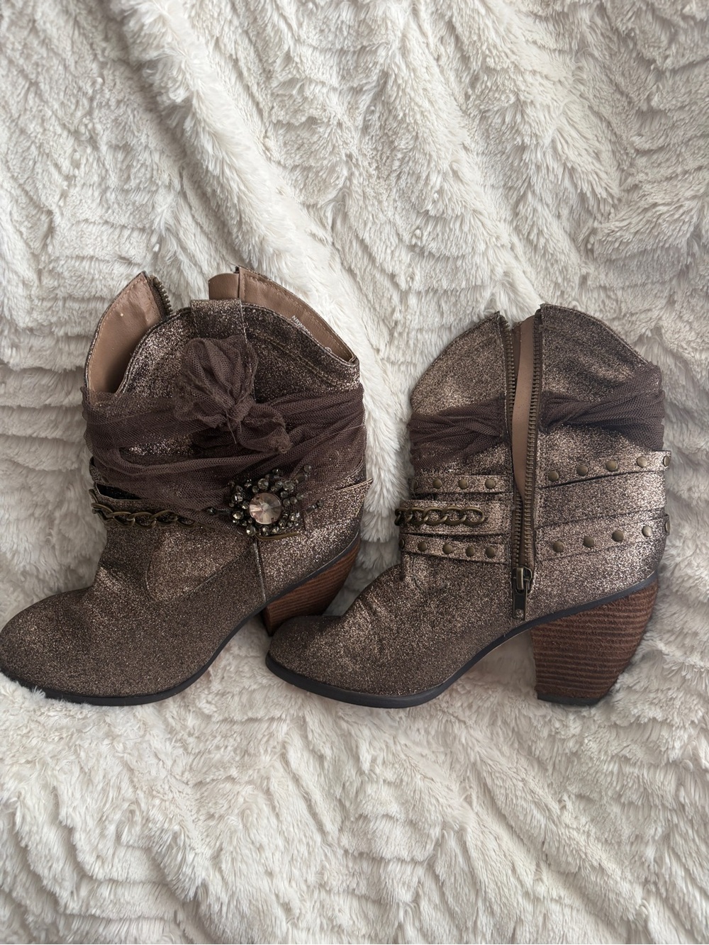 Not Rated Glitter Brown Embellished Women's Ankle Western Bling Boots